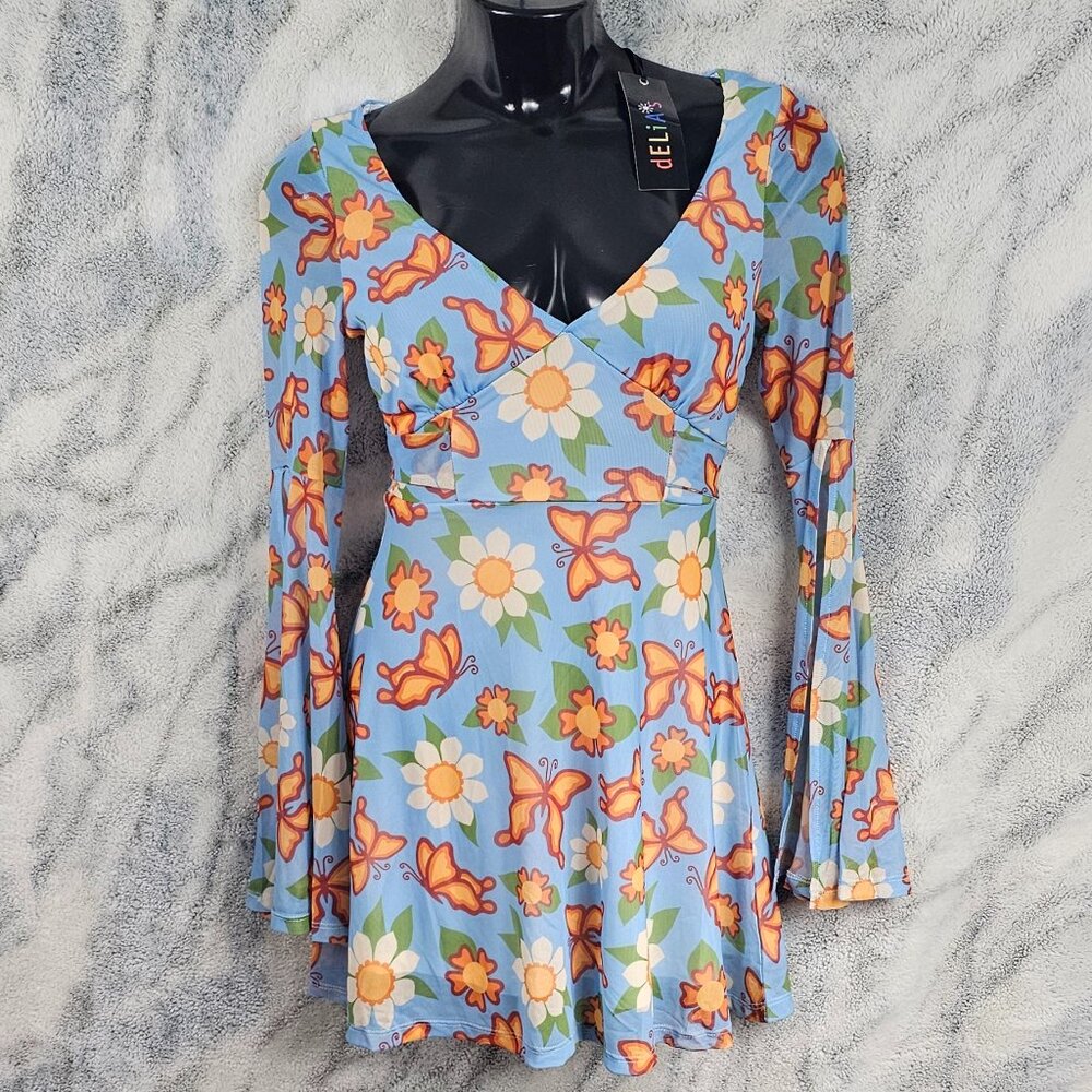 dELiA*s by Dolls Kill Small Mesh Bell Sleeve Babydoll Mini Dress